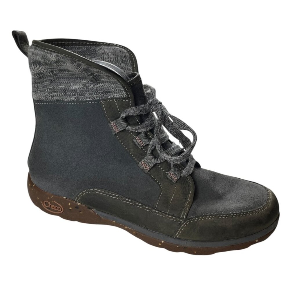 Chaco Women's Gray Waterproof Leather Ankle Boots Wool Collar Size 8 Outdoor - Picture 2 of 16